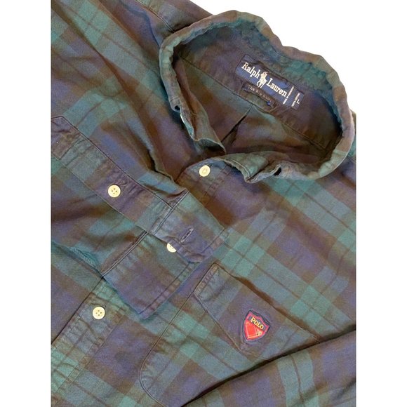 Ralph Lauren The Big Shirt Size Large Lightweight Flannel Blue and Green Plaid - Picture 1 of 4